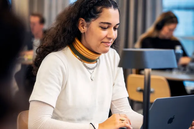 Student som arbetar på sin bärbara dator.