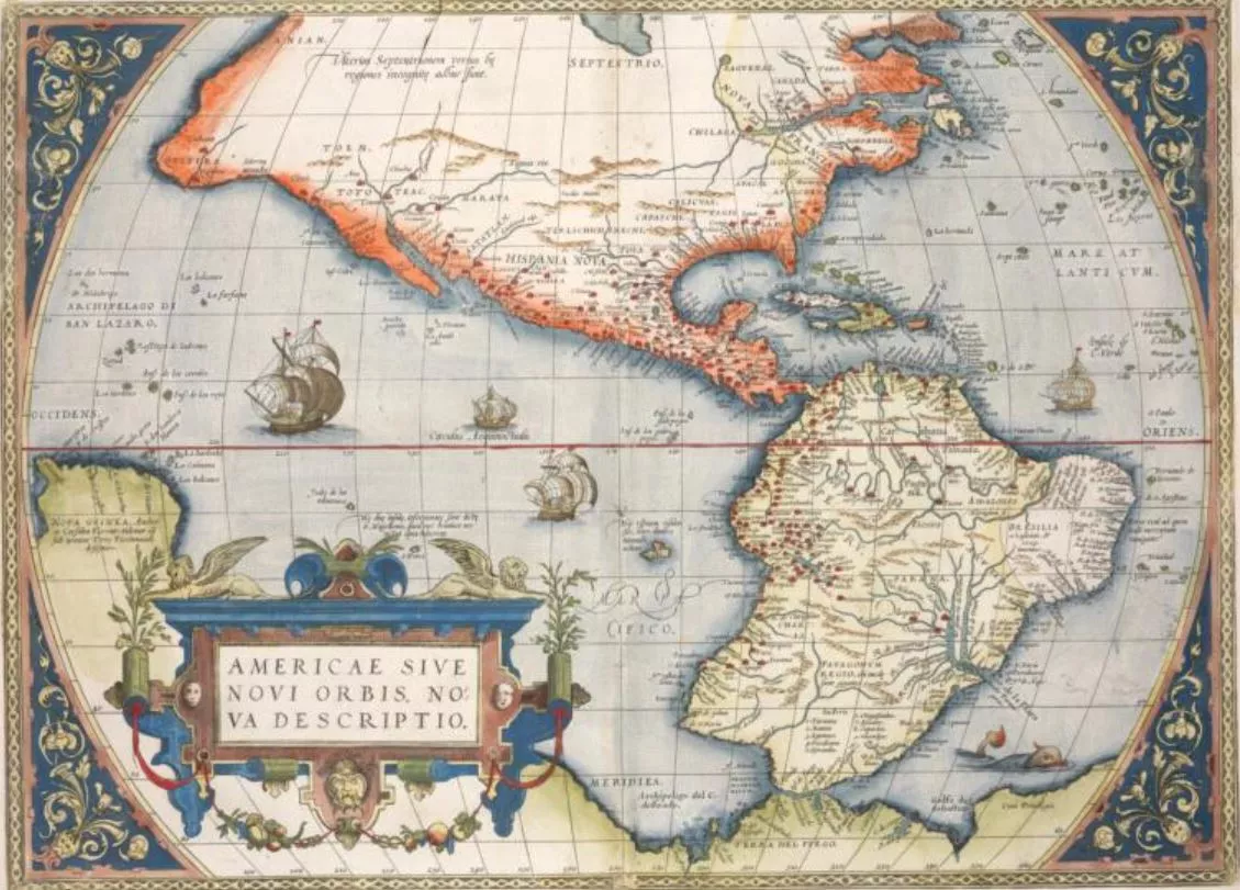 Karta över Nord- och Sydamerika 1574.